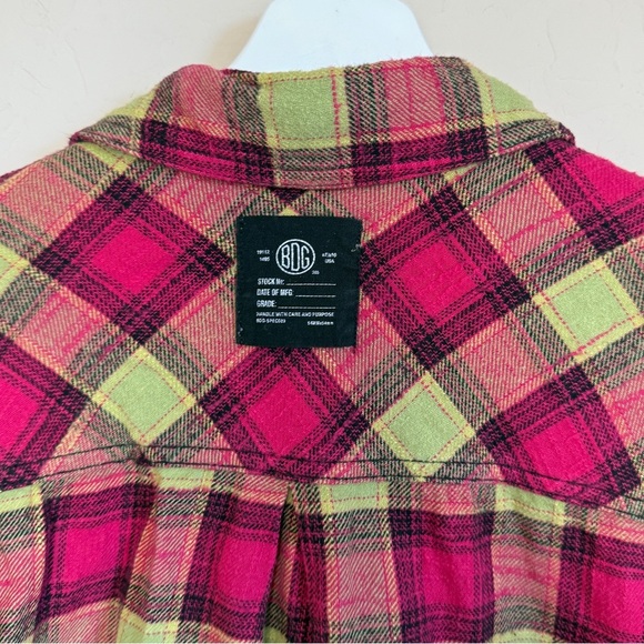 UO BDG One Way or Another Flannel Oversized Multicolor Plaid Pink Green Small - Picture 6 of 8